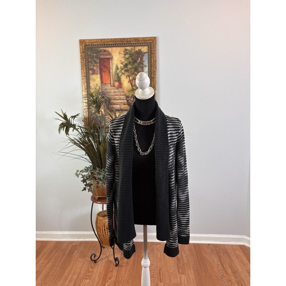 GAP Women Medium Sleeveless Shawl Collar Cardigan Open‎ Front Medium Wave Print